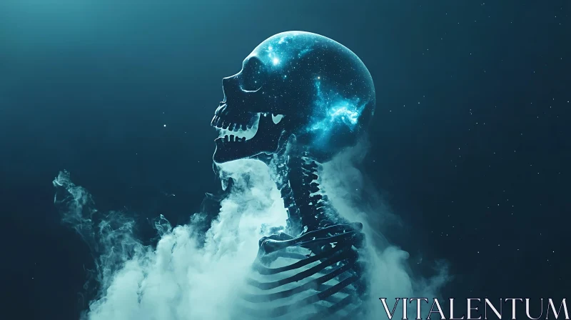 Nebula Skull in Smoky Depths AI Image