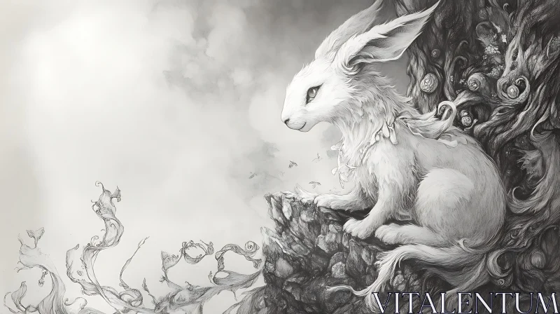 Monochrome Rabbit Illustration AI Image