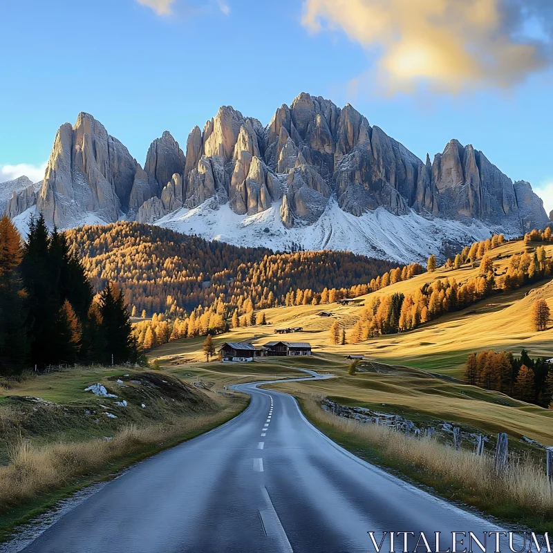 AI ART Autumn Road to the Mountains