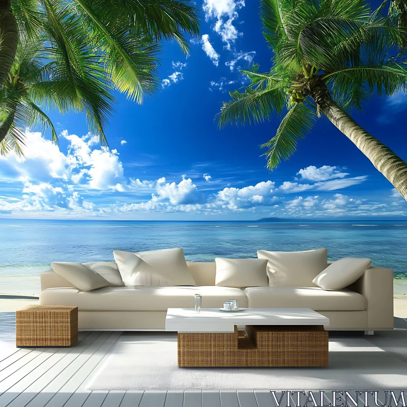 Tropical Seascape with Modern Furniture AI Image