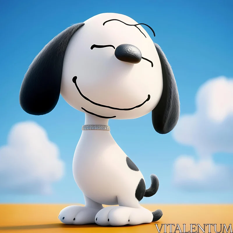 Cute Black and White Cartoon Dog in a Peaceful Sky Setting AI Image