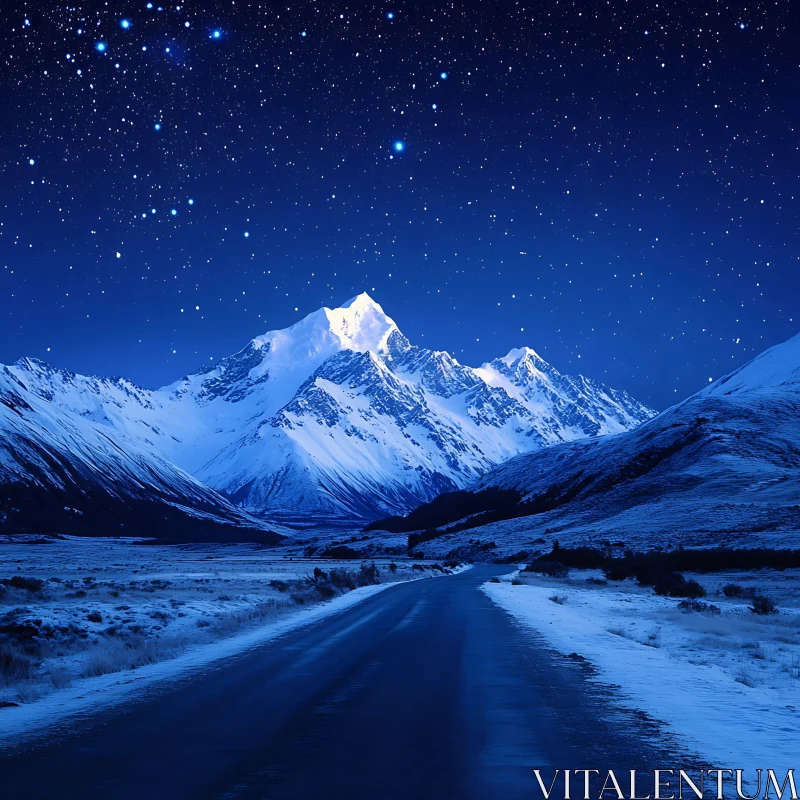 AI ART Winter Road to Snowy Mountains