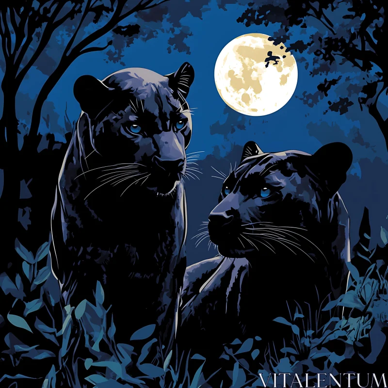 AI ART Panthers in the Moonlight