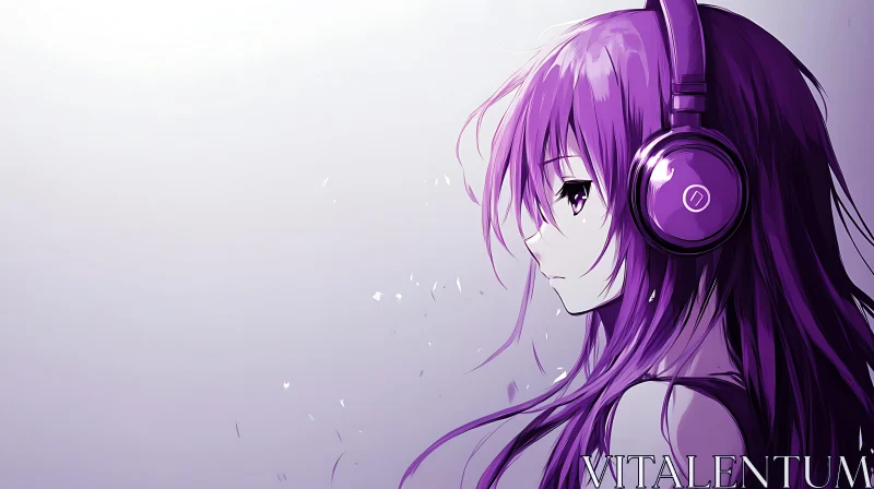 Thoughtful Anime Girl with Large Headphones AI Image