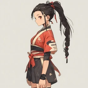 Traditional Anime Kimono Girl with Braids