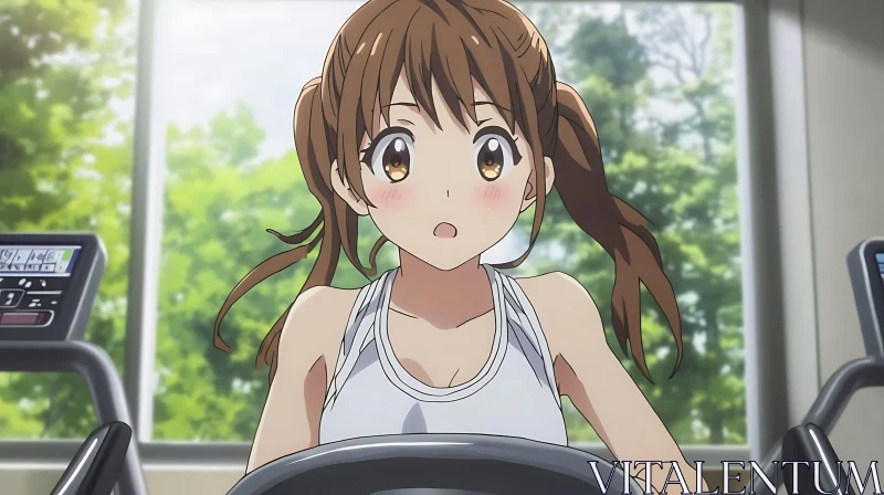 AI ART Anime Character Exercising on Treadmill