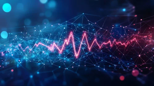 Pink Sound Wave on Blue Network