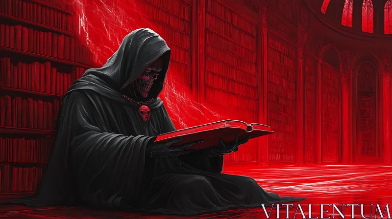 Dark Reader in Crimson Library AI Image