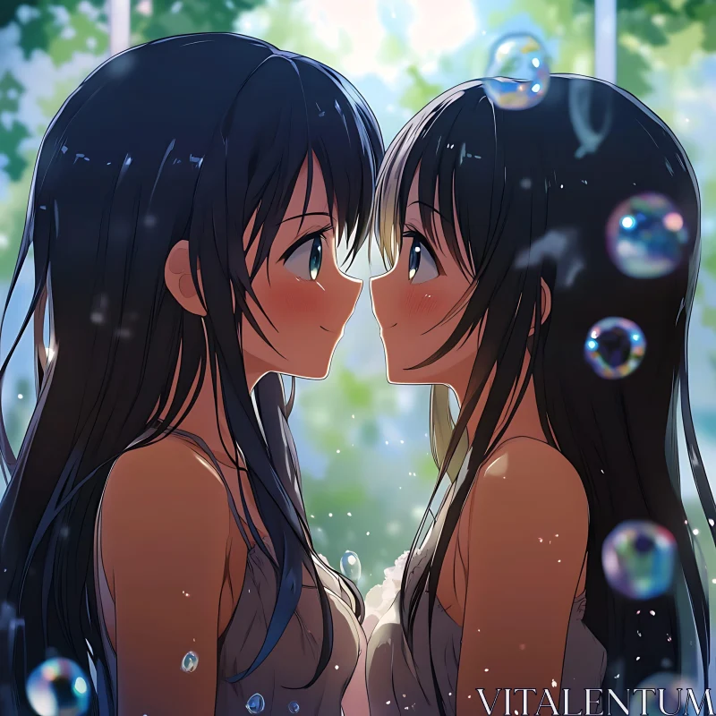 Anime Girls in a Close-Up Scene AI Image