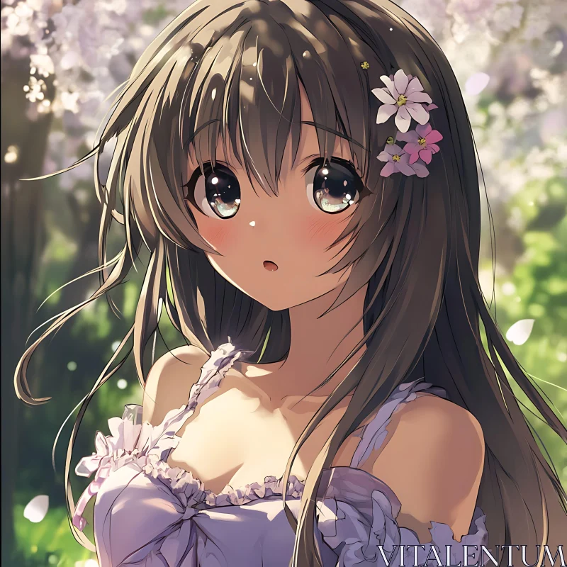 Serene Anime Girl Amidst Blossoms AI Image