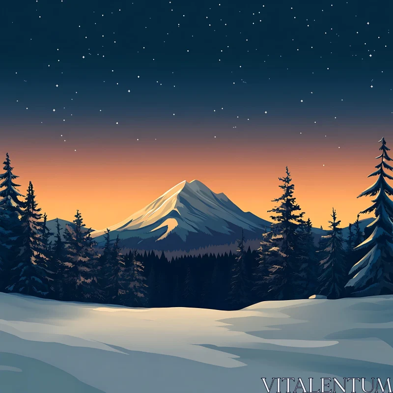 Snowy Mountain at Night AI Image