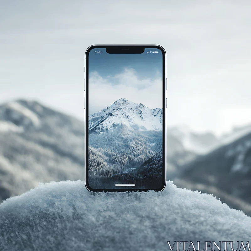 AI ART Iphone Displaying Mountain Landscape