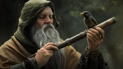 Elder Man with Bird Companion