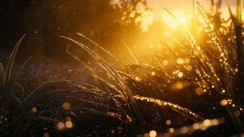 Golden Light on Dewy Grass