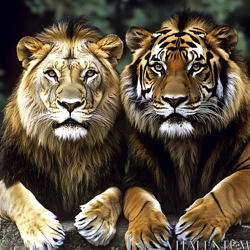 Portrait of a Lion and a Tiger AI Image