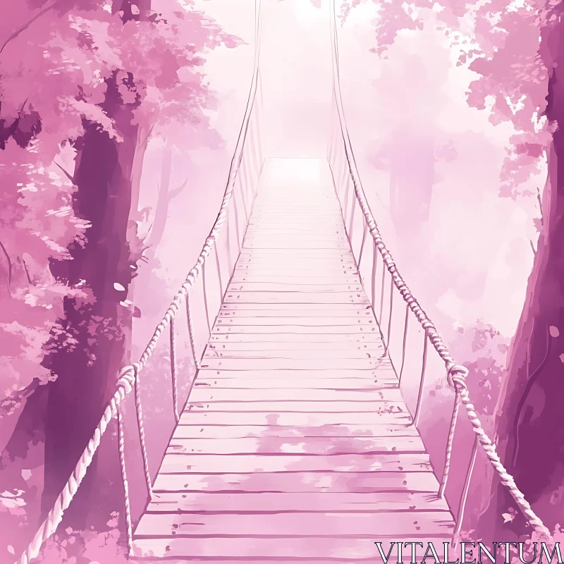 Mystical Pink Bridge Through Enchanted Woods AI Image