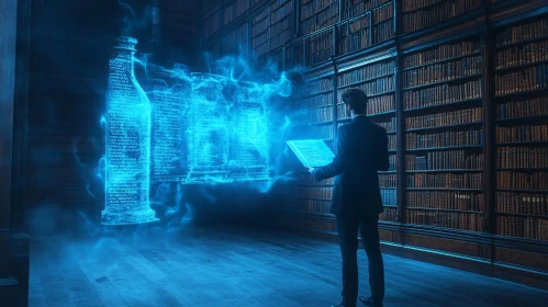 Man Using VR in Old Library