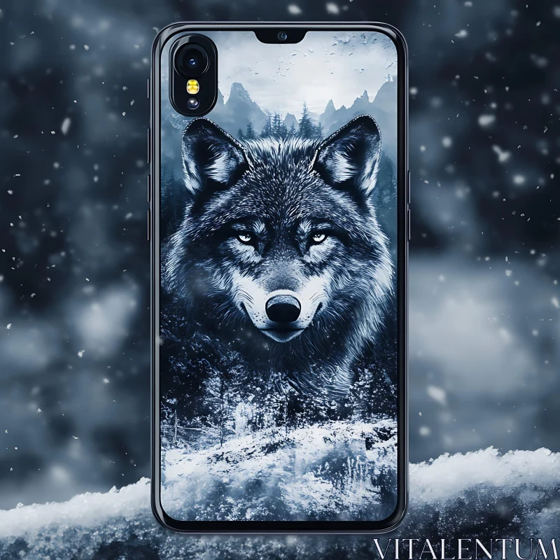 Icy Gaze: Wolf on Phone Case AI Image