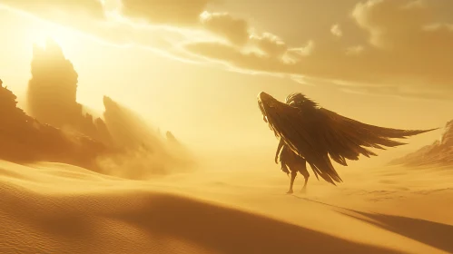 Winged Figure in Golden Desert