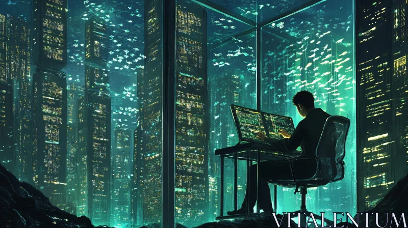 Future Underwater Office Environment AI Image