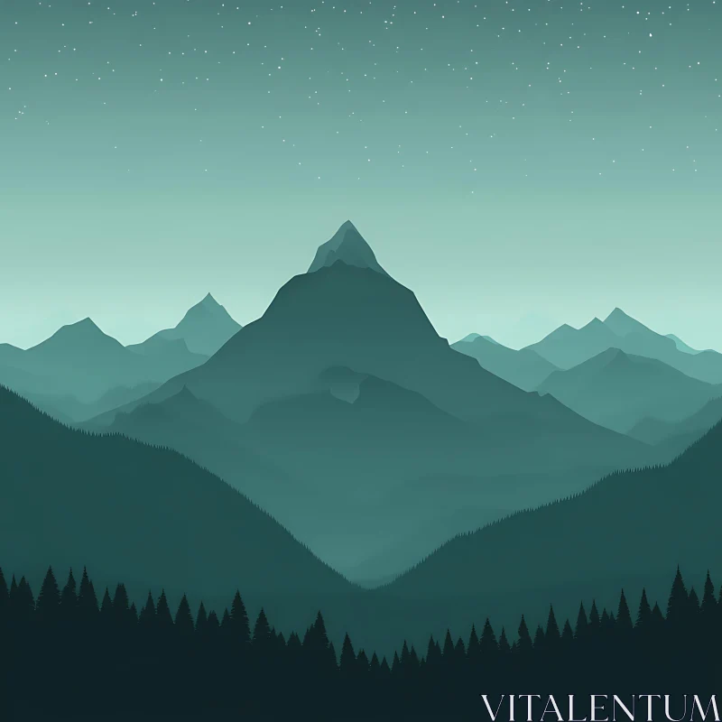 Serene Mountain Landscape with Pine Trees AI Image