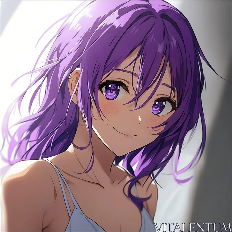 Anime Character with Purple Hair AI Image