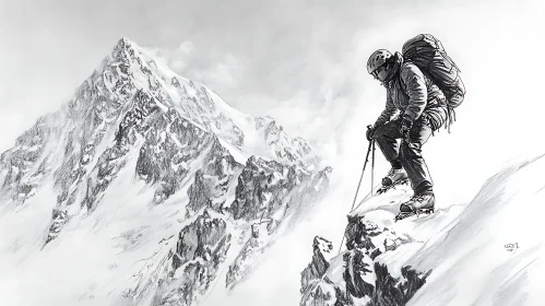 Ascent to the Summit: Monochrome Mountain Drawing