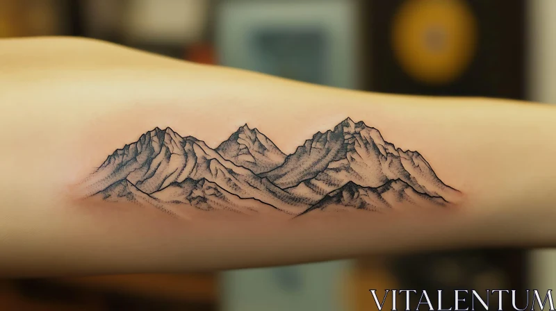 Monochromatic Mountain Arm Tattoo AI Image