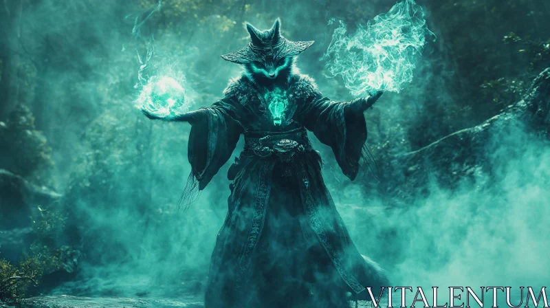 Enigmatic Fox Mage in Forest AI Image