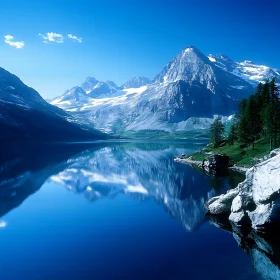 Snowy Peaks Reflected in Lake