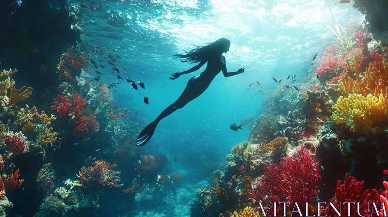 AI ART Underwater Mermaid Silhouette