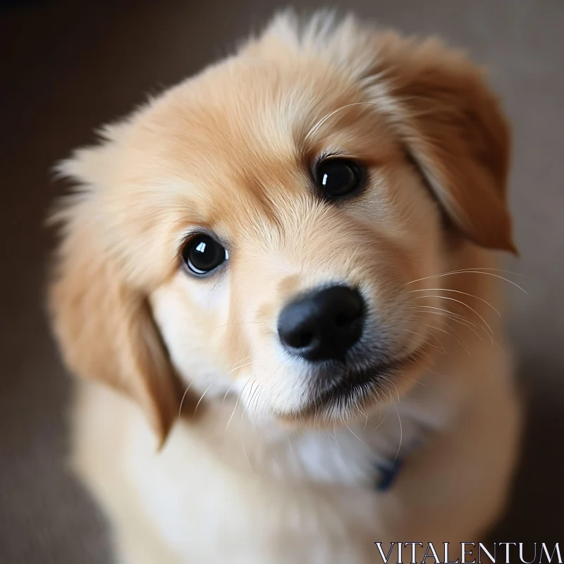 Golden Retriever Puppy Close-Up with Expressive Eyes AI Image