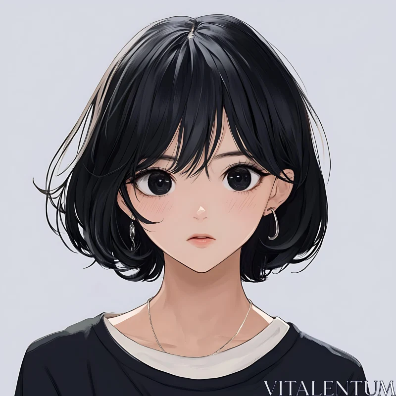 AI ART Black-haired Anime Girl Portrait