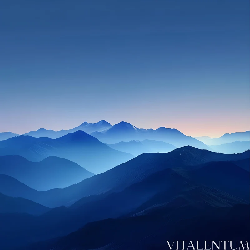 Tranquil Blue Mountain Landscape AI Image