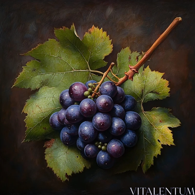 Purple Grapes with Green Leaves AI Image