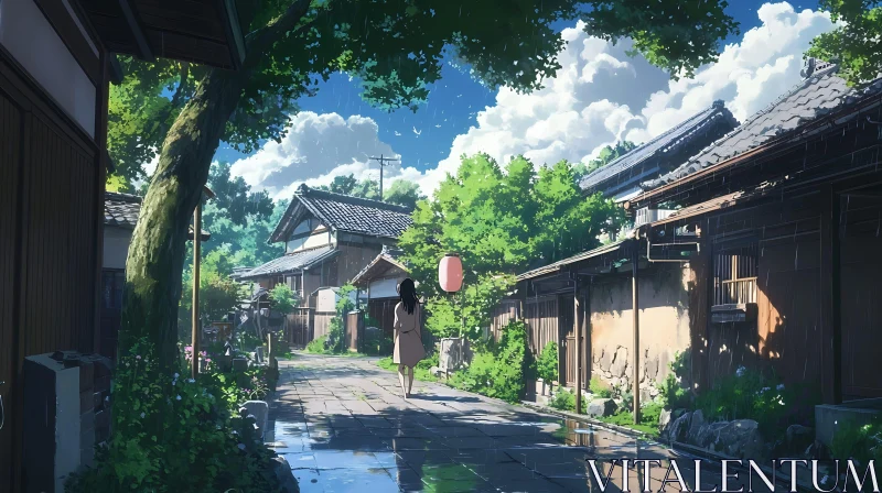 Tranquil Japanese Village Anime Scene AI Image