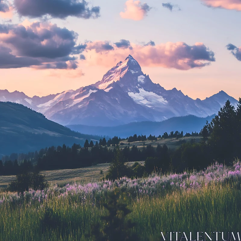 AI ART Scenic Mountain Landscape with Pink Clouds