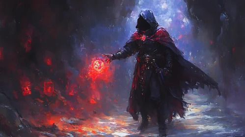 Hooded Mage with Fiery Orb