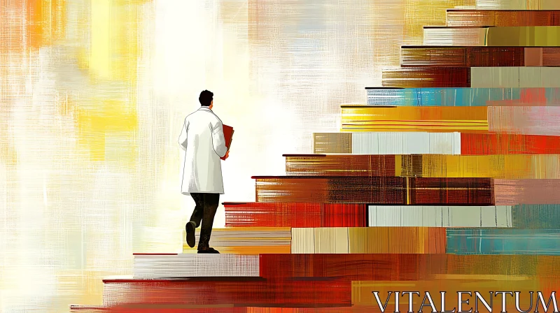 Doctor Climbing Stairs of Knowledge AI Image