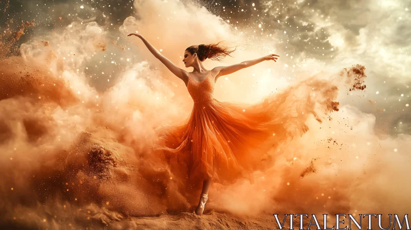 Elegant Ballerina in Motion Amid Sandstorm AI Image