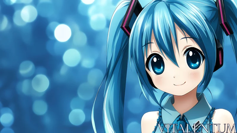 Cute Anime Character with Expressive Blue Eyes AI Image