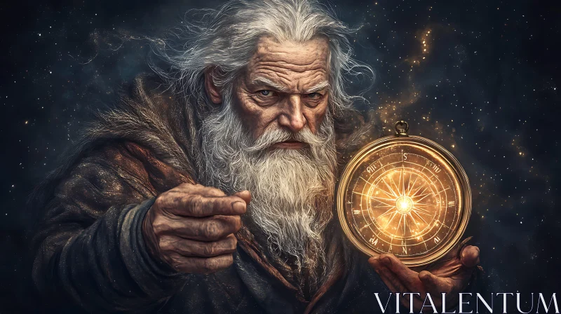 Golden Compass and the Wise Old Man AI Image