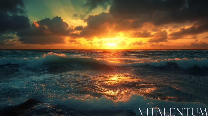 AI ART Ocean Sunset with Golden Light Reflections