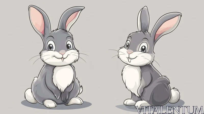 Charming Cartoon Bunnies Grey Fur AI Image