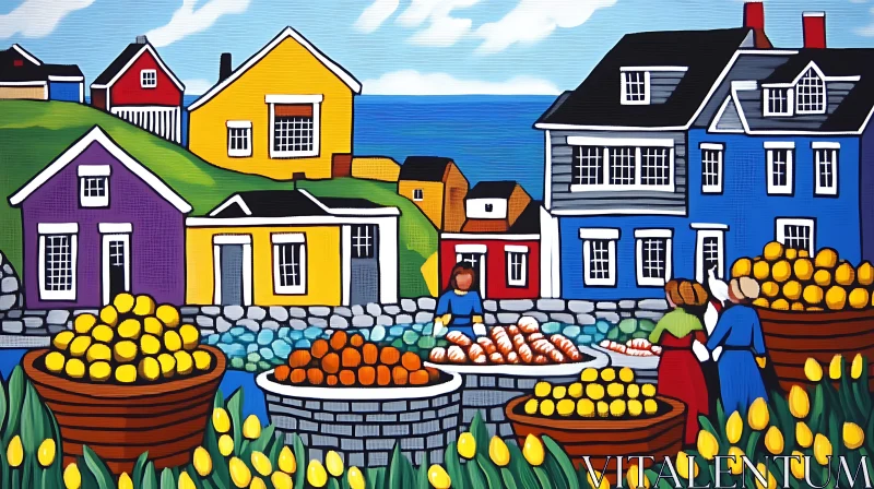 AI ART Brightly Colored Village by the Sea