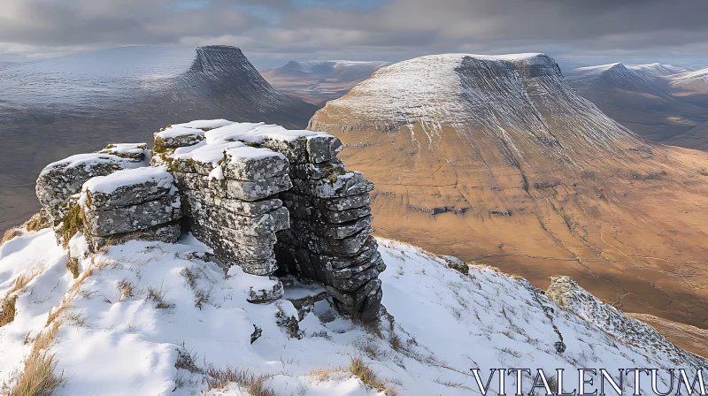 Winter Mountain Scenery with Snow-Capped Peaks AI Image