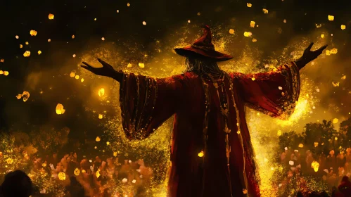 Mystical Wizard with Floating Lanterns