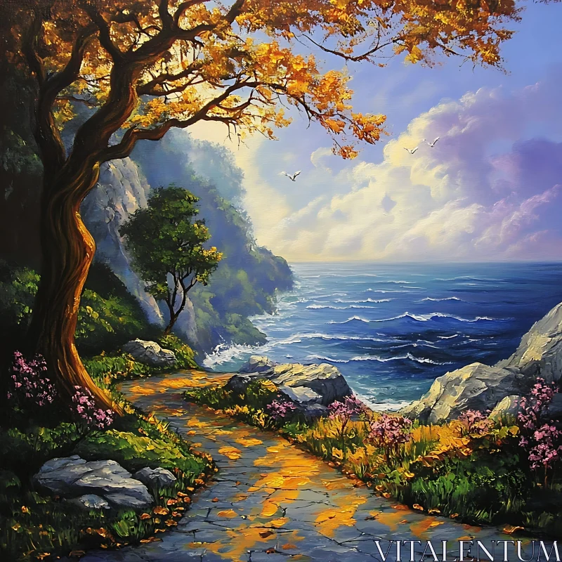 AI ART Autumn Seascape with Coastal Trail