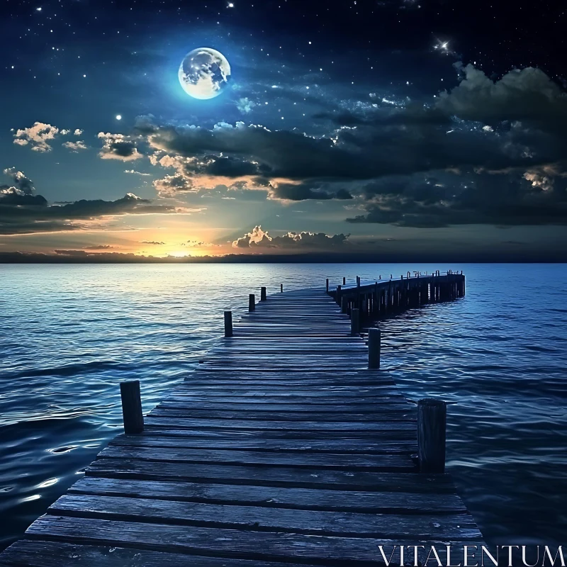 AI ART Night Seascape with Pier and Moonlight