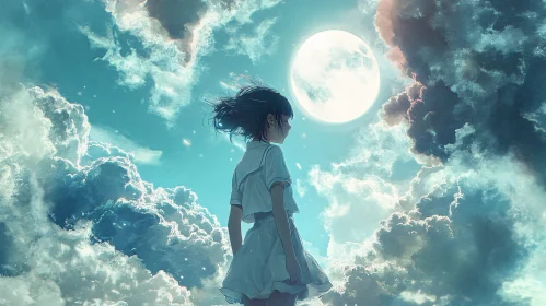 Anime Night Scene with Girl and Moon